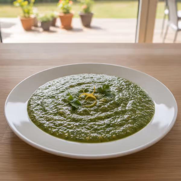 Batido verde de pepino, manzana y perejil, ya emplatado