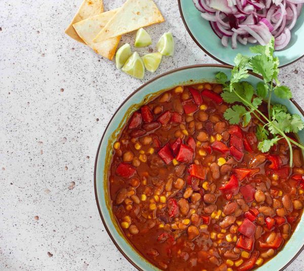 Chili sin carne vegano, ya emplatado