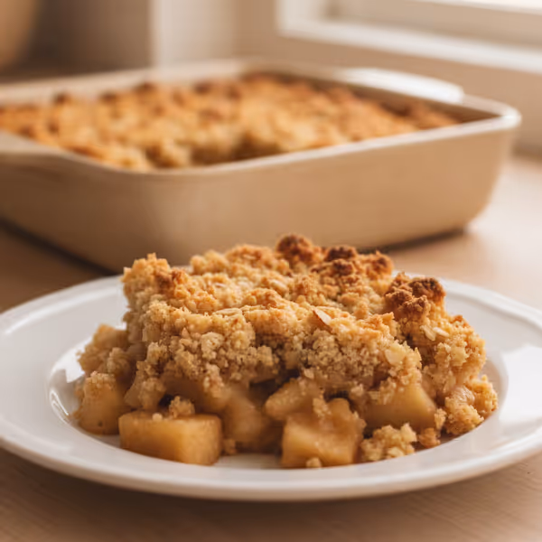 Crumble de manzana bajo en carbohidratos, ya emplatado