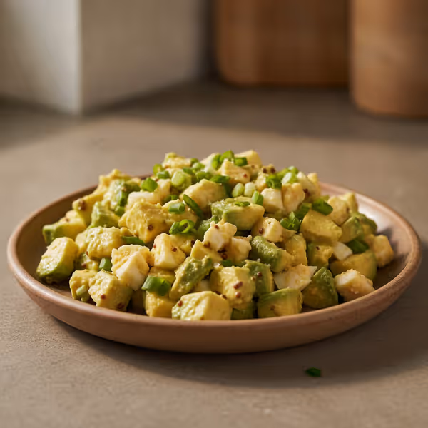 Ensalada de aguacate y huevo, ya emplatado