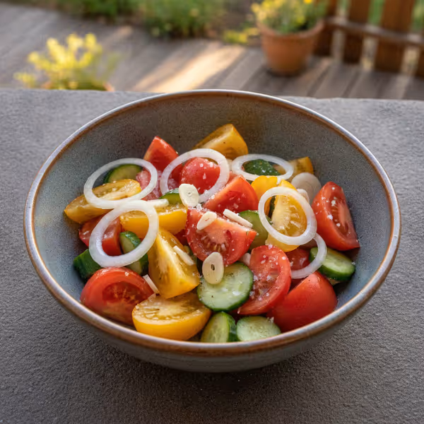 Ensalada de tomate con aliño de pepino y hierbas