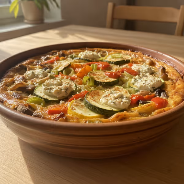 Gratinado de verduras con queso cottage, ya emplatado