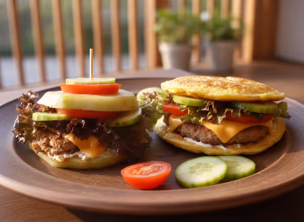 Hamburguesa sin pan: de colinabo y de tortilla, ya emplatado