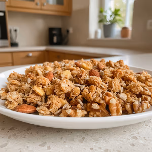 Muesli crujiente de coco, ya emplatado