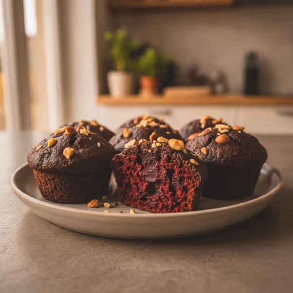 Muffins de chocolate con remolacha (Low Carb), ya emplatado