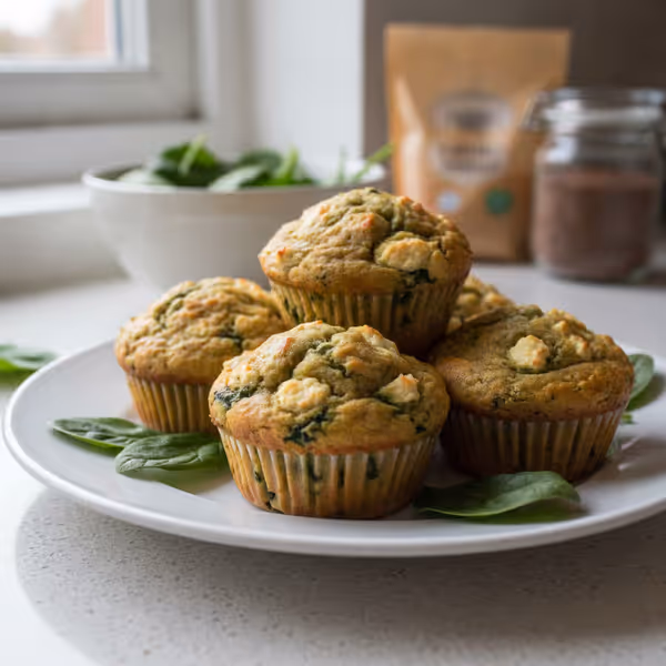 Muffins salados de feta y espinacas, ya emplatado