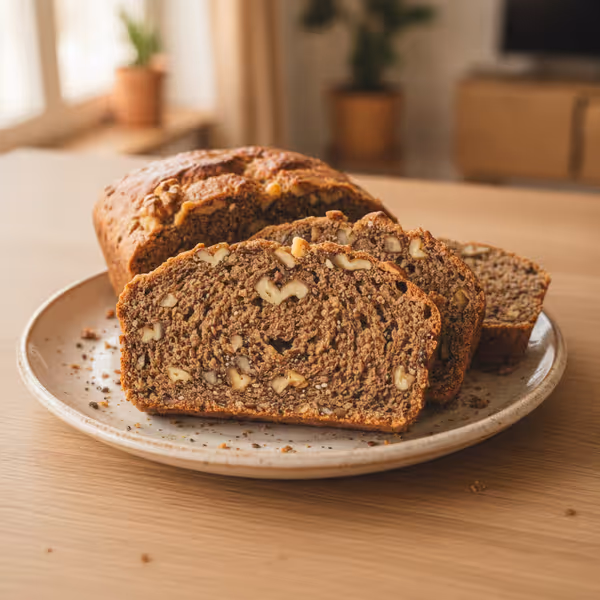 Pan de frutos secos con chía y psyllium (sin gluten), ya emplatado