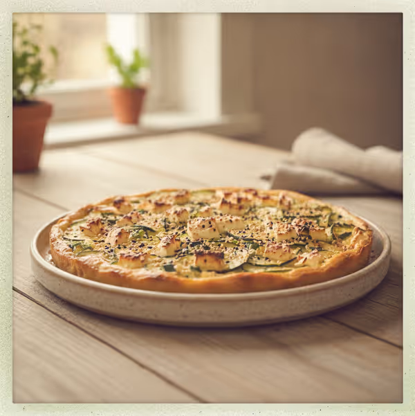 Pastel de calabacín y feta, ya emplatado