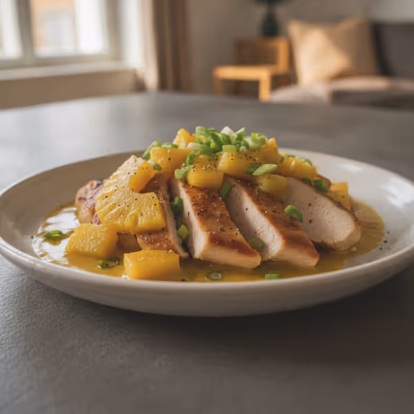 Pechuga de pavo con piña, ya emplatado
