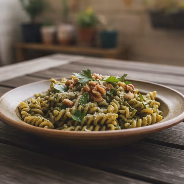Pesto de nueces y perejil, ya emplatado