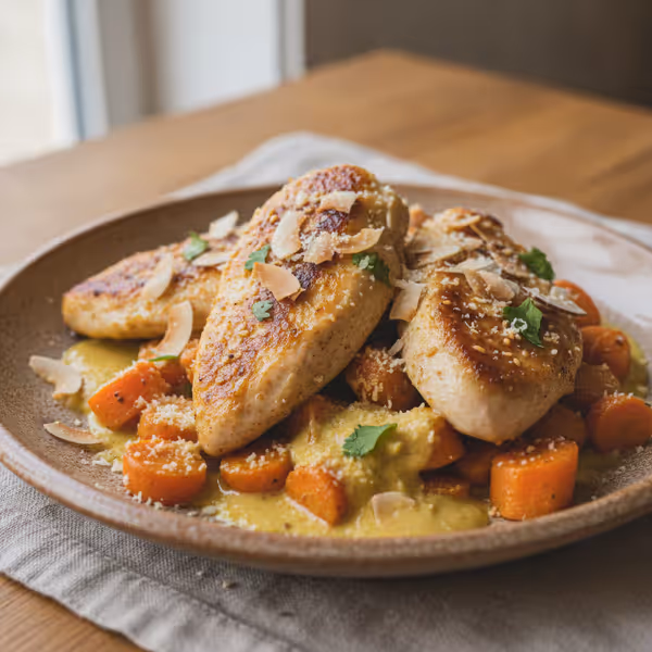 Pollo al sésamo con zanahorias, ya emplatado