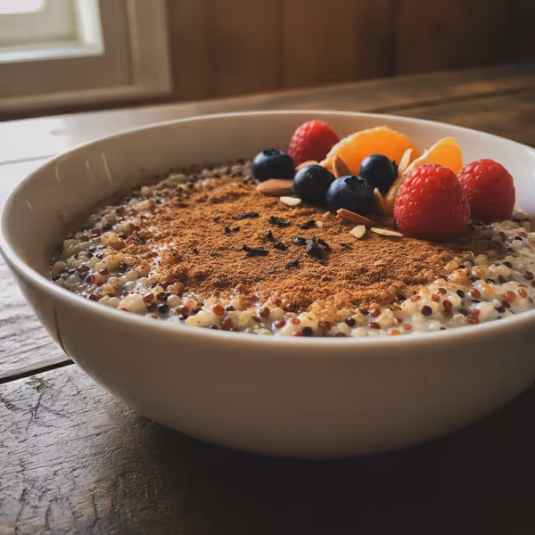 Porridge de quinoa con canela y vainilla, ya emplatado