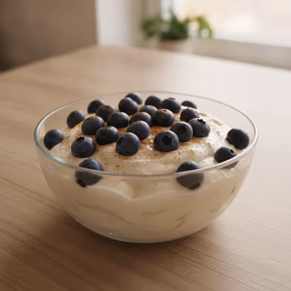 Pudin proteico de quark con arándanos