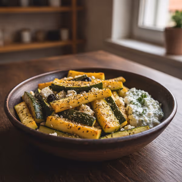 Rollitos de calabacín y feta para picoteo, ya emplatado