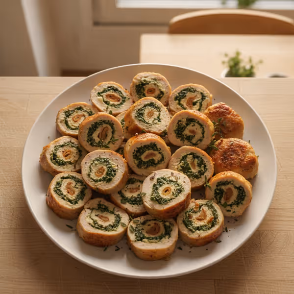 Rollitos de pechuga de pavo con espinacas, ya emplatado