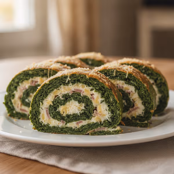 Rollo de espinacas y jamón