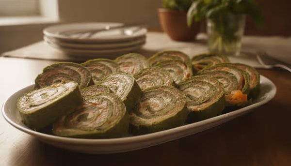 Rollo de espinacas y salmón ahumado