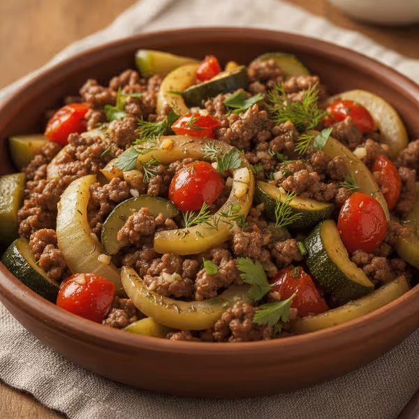 Sartén de hinojo con carne picada, ya emplatado