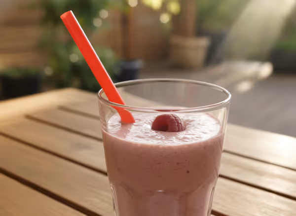 Smoothie de frutos rojos y leche de coco, ya emplatado
