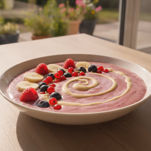 Smoothie vegano de frutos rojos con crema de almendras