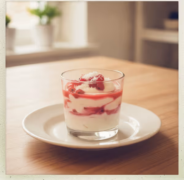 Subidón proteico de quark con coco y grosellas