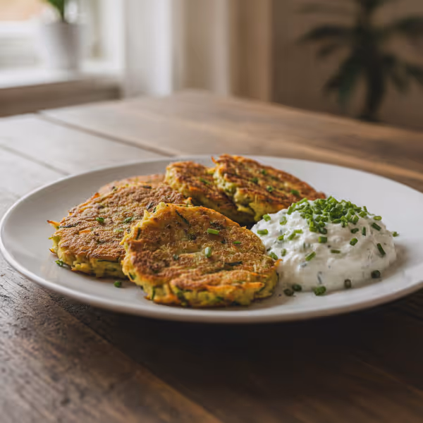 Tortitas de zanahoria y calabacín con quark de hierbas