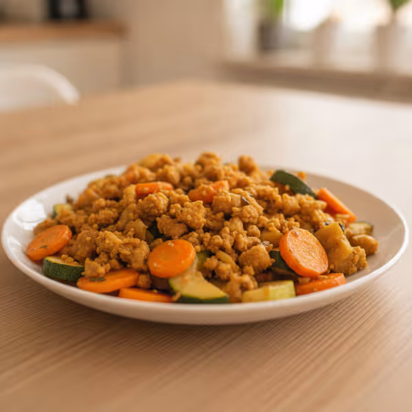 Verduras salteadas con soja texturizada