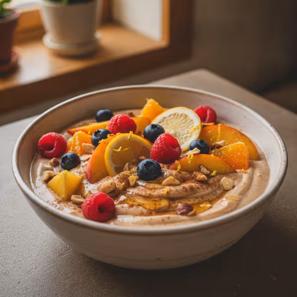 Yogur con canela y fruta fresca